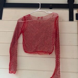 Red Sheer Embellished Women's Top
